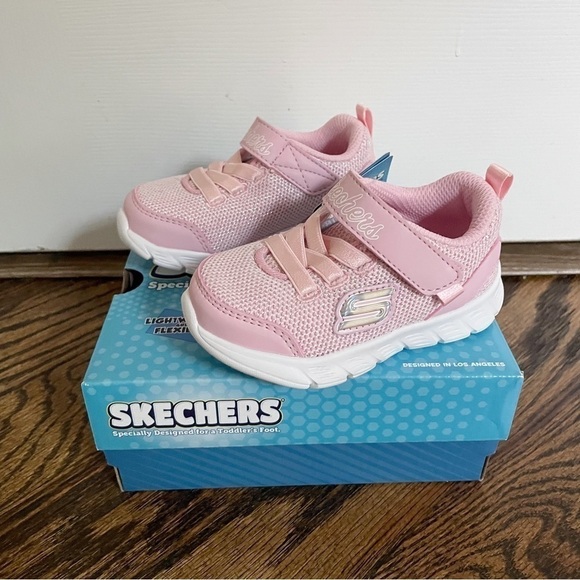 Skechers Other - NWT Skechers Comfy Flex Moving On Velcro Sneakers Pink Shimmer Toddler Girls